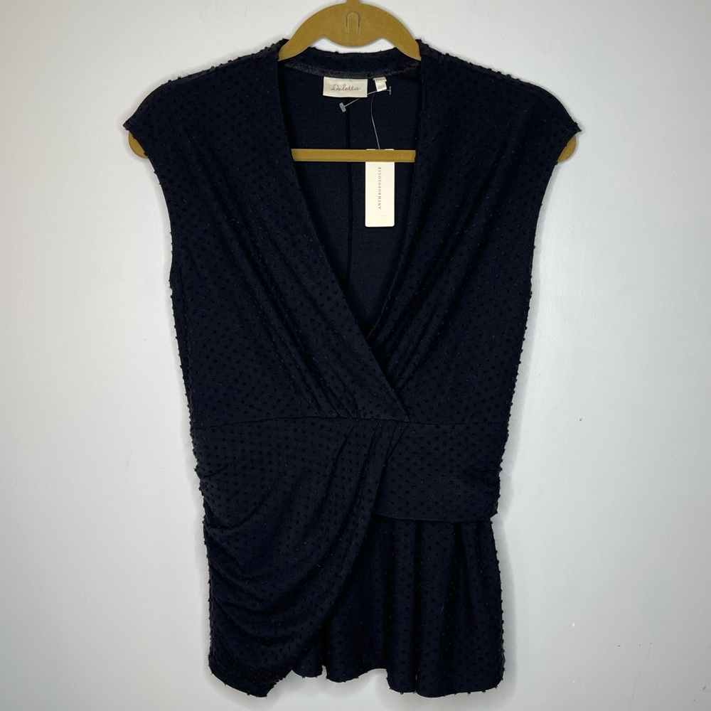 Anthropologie Black Textured Drape Wrap Top
